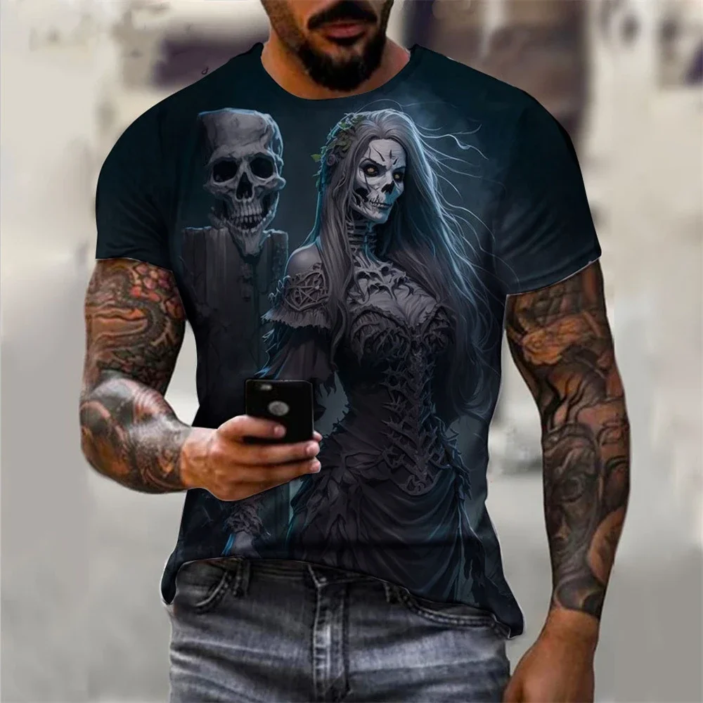 New 3D Printed T Shirt Men's Summer Vintage Skull Print Tops Devil Short Sleeve Fashion O Neck Street Men's Oversized T Shirts