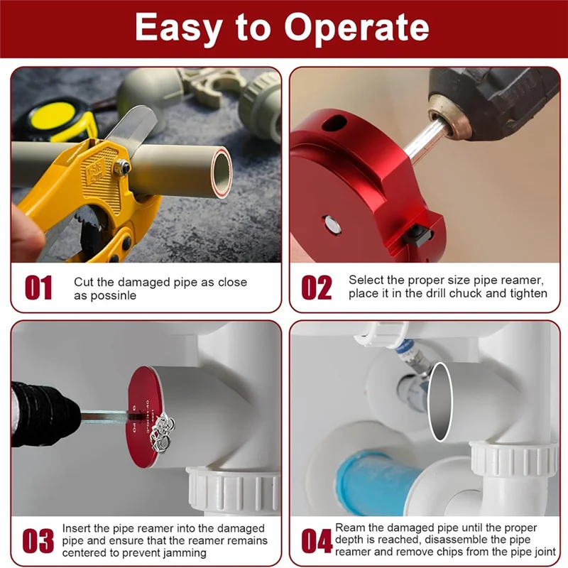 AEE6-04526 For PPR300 Plastic Pipe Joint Reamer, Accepts Standard 1.27In Drill Bit, Suitable For Water Lines, Drain Lines