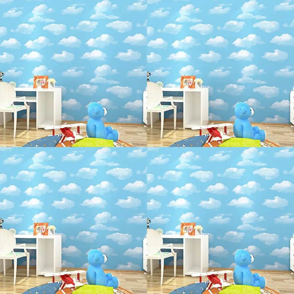 

Simple Blue Sky Children's Room Bedroom Living Room Background Wallpaper Cloudy Sky Ceiling House Roof Wallpaper