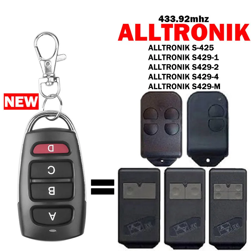 Clone ALLTRONIK S-425 S429-1 S429-2 S429-4 S429-M Garage Door Remote Control 433.92MHz Fixed Code Electric Door
