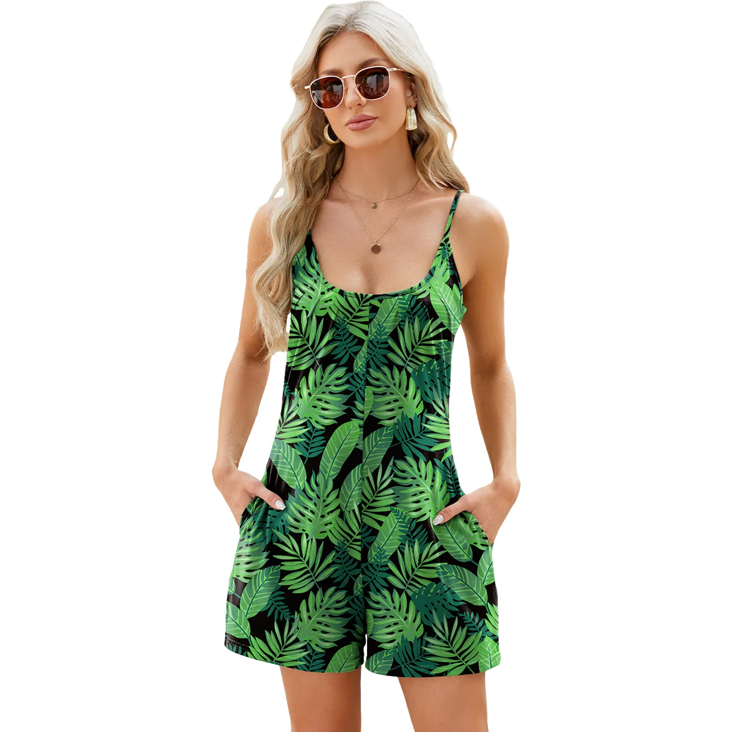 Summer Jumpsuit Rompers Women Suspender Short Jumpsuit Solid Color Printed Fashion Vest Shorts Playsuits Female Outfits