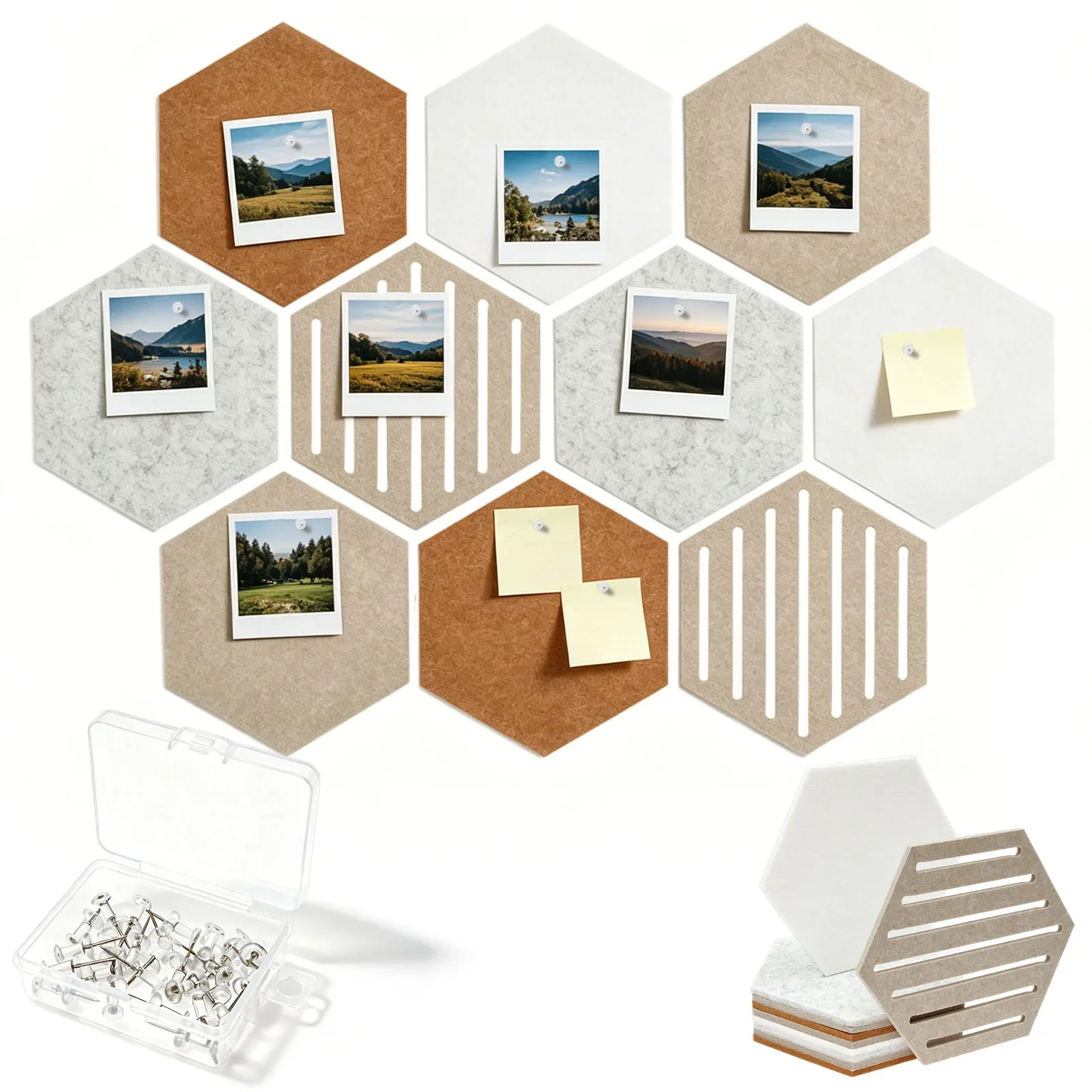 10Pcs Creative Multi-functional DIY Hexagon Felt Wall Sticker Photo Honeycomb Self-adhesive Wallpaper Home Office Boards Decor