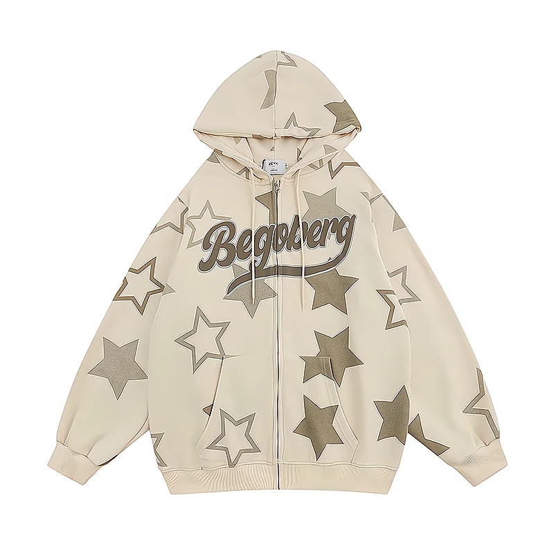 

Hooded Hoodies Men Women American Oversize Hoodies Zipper Letter Star Print Sweatshirts Fashion Hip Hop Hoody Couple Autumn 2022