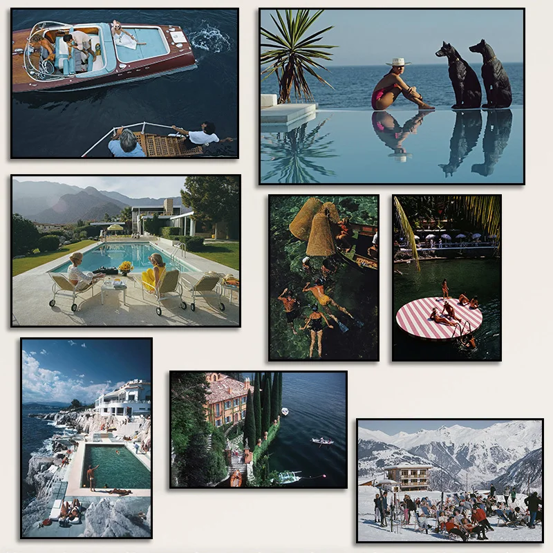 Vintage Slim Aarons Beach Club Snorkelling in Malta High Society Photo Art Poster Canvas Painting Wall Prints Picture Home Decor