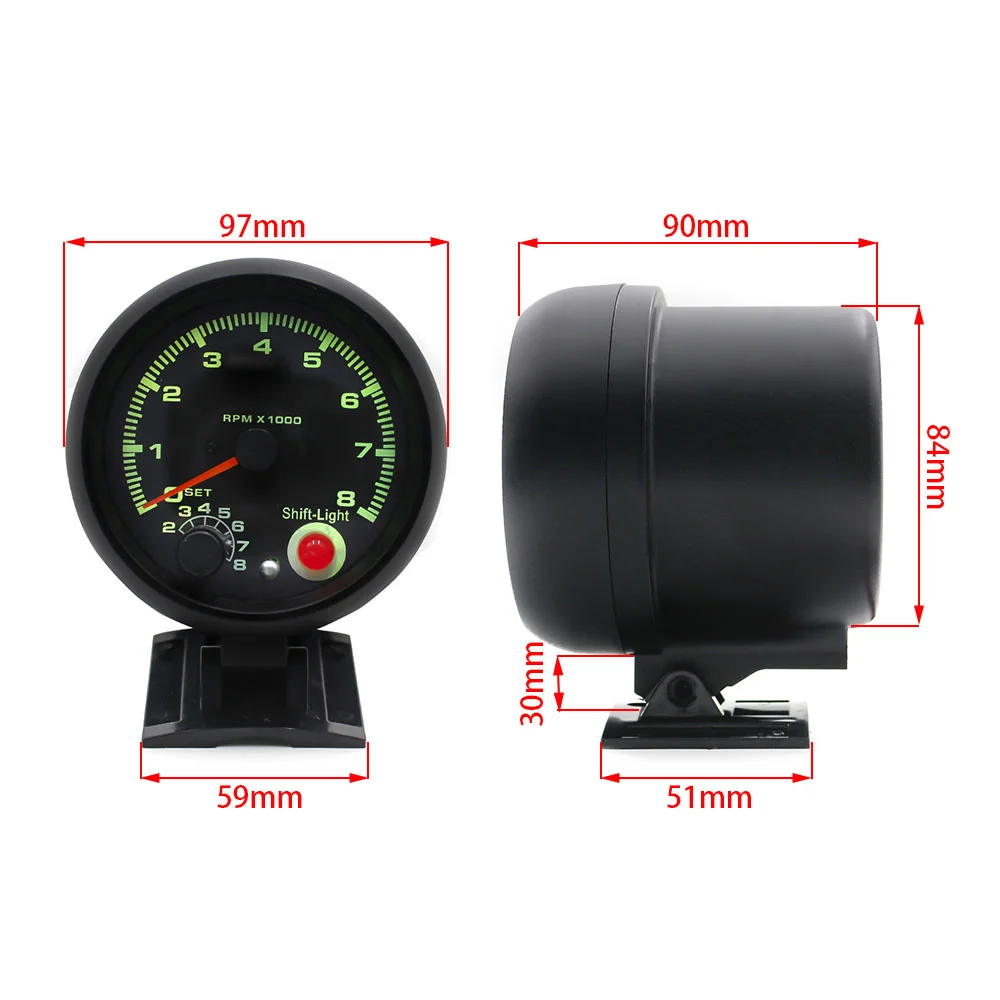 

With 7 colors led 0-8000RPM Tachometer Universal 3.75 inch tachometer Black case and Rim Tachometer Car meter LC100142