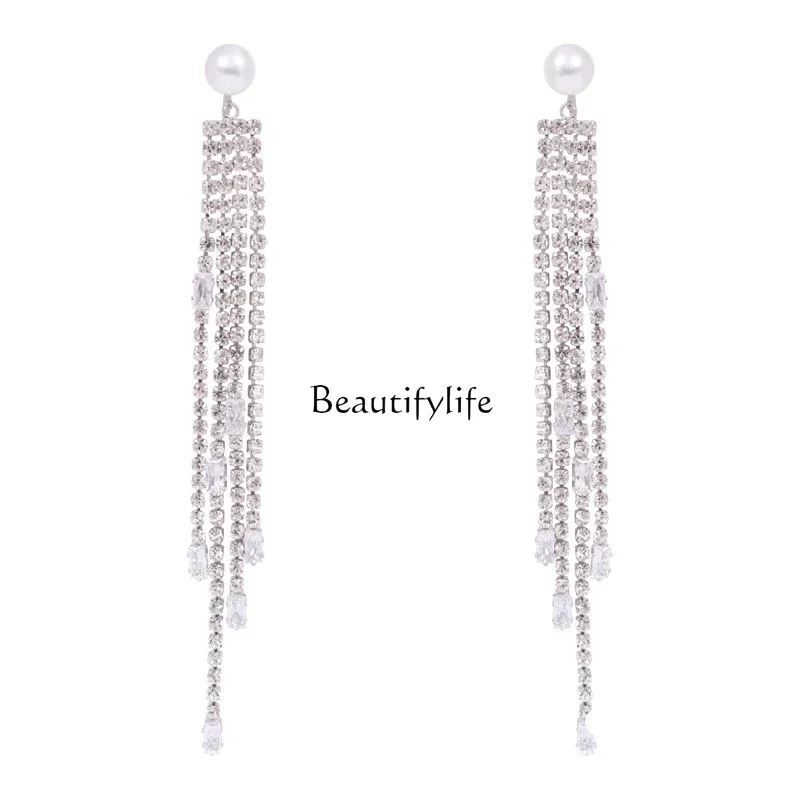 

Light luxury super long ear clips, square round face, fringed earrings, showing a small face, high-end temperament, mosquito