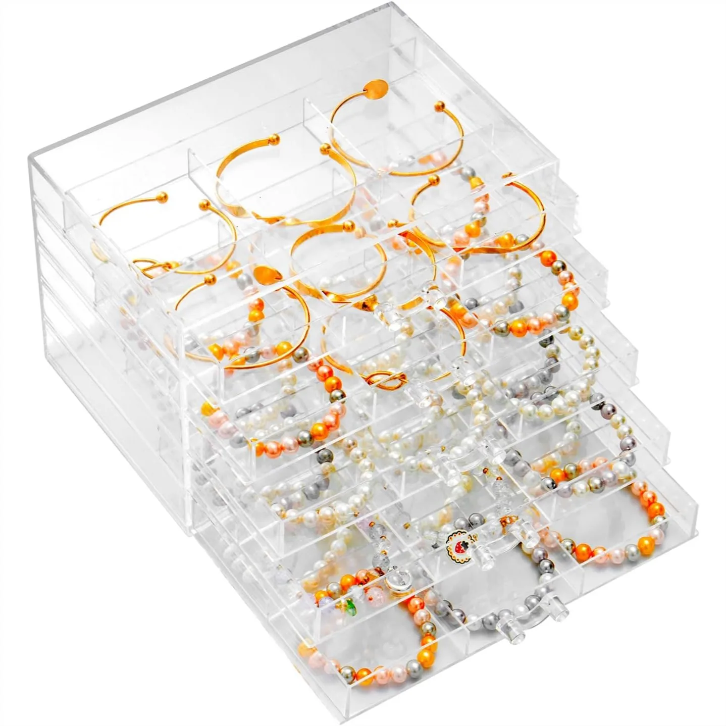 Acrylic Earring Organizer with 30 Compartments, 5-Drawer Stackable Jewelry Box for Earrings and Bracelets