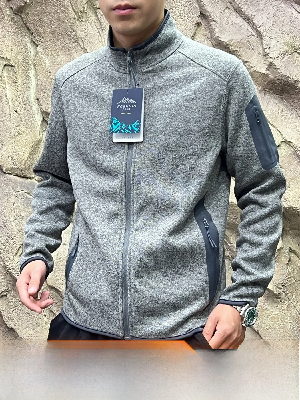 Outdoor Knitted Jacket for Men And Women with Heat Retention Glue Pocket Flower Patterned Standard Fit Long Sleeve Autumn Win...