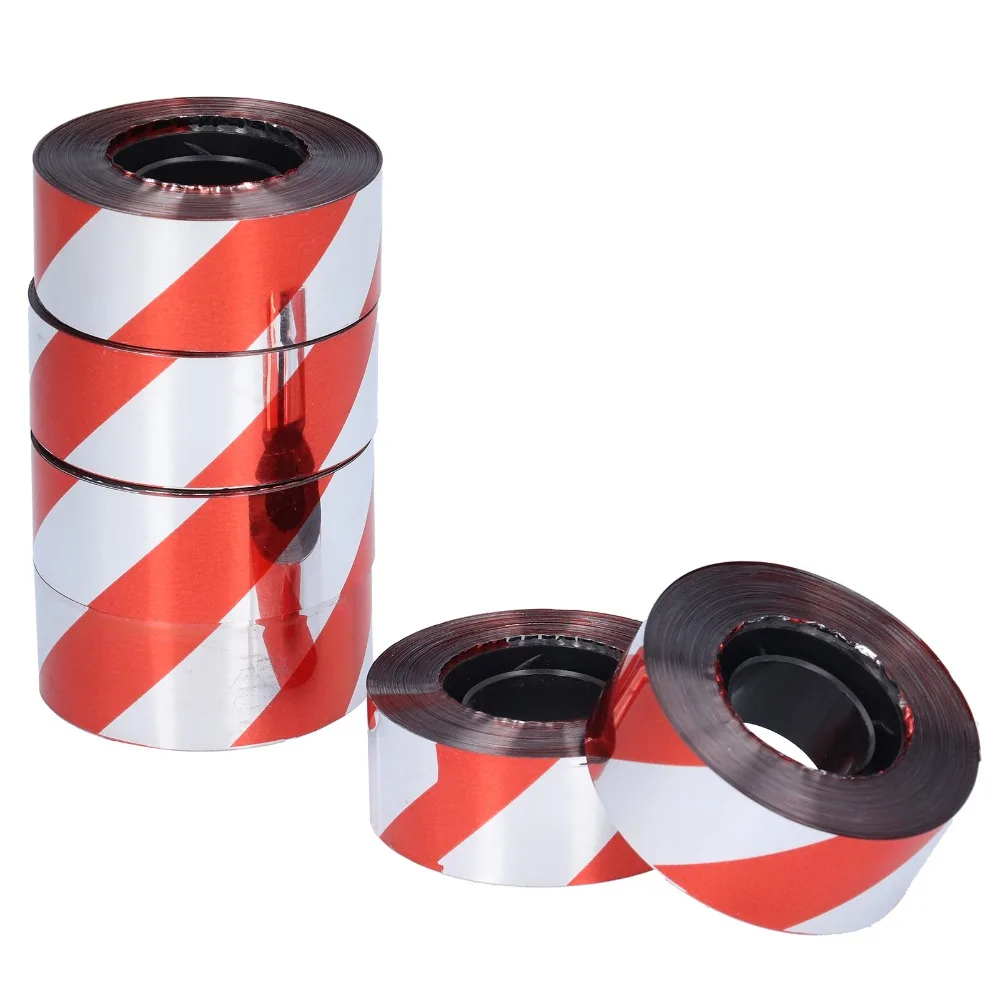 10PCS Durable PET Bird Deterrent Tape Red Silver Color Spiral Bird Reflective Ribbon Double Sided Dual Sided Bird Scare Tape