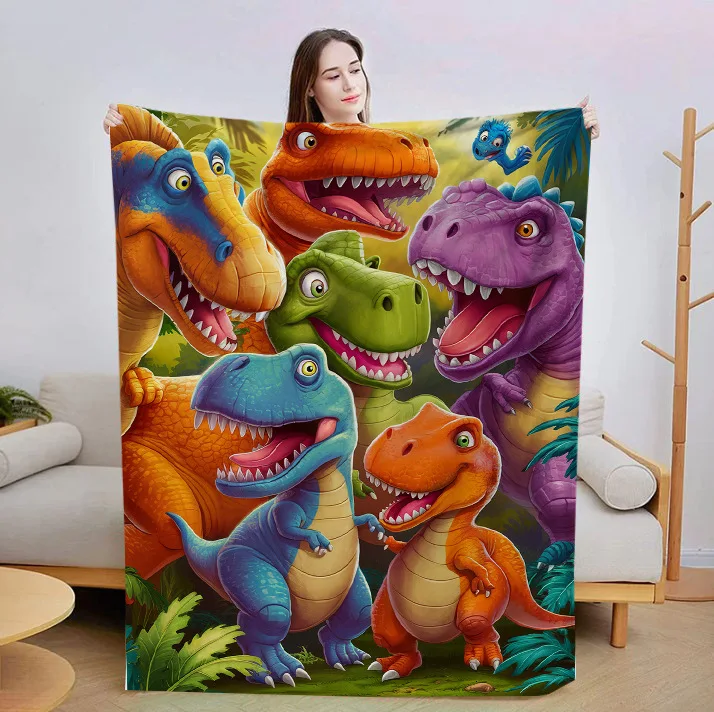 Single Layer Flannel Dinosaur Blanket, Digital Printing, Air Conditioner Blanket, Animation Blanket Factory Straight Hair