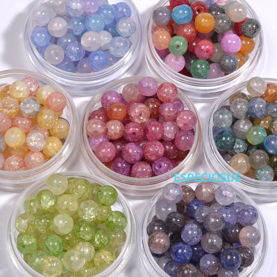 8MM Gradient Color Mix Glass Cracked Beads For Jewelry Making Women DIY Accessories Round Shape Shivering Spacer Crystal Beads