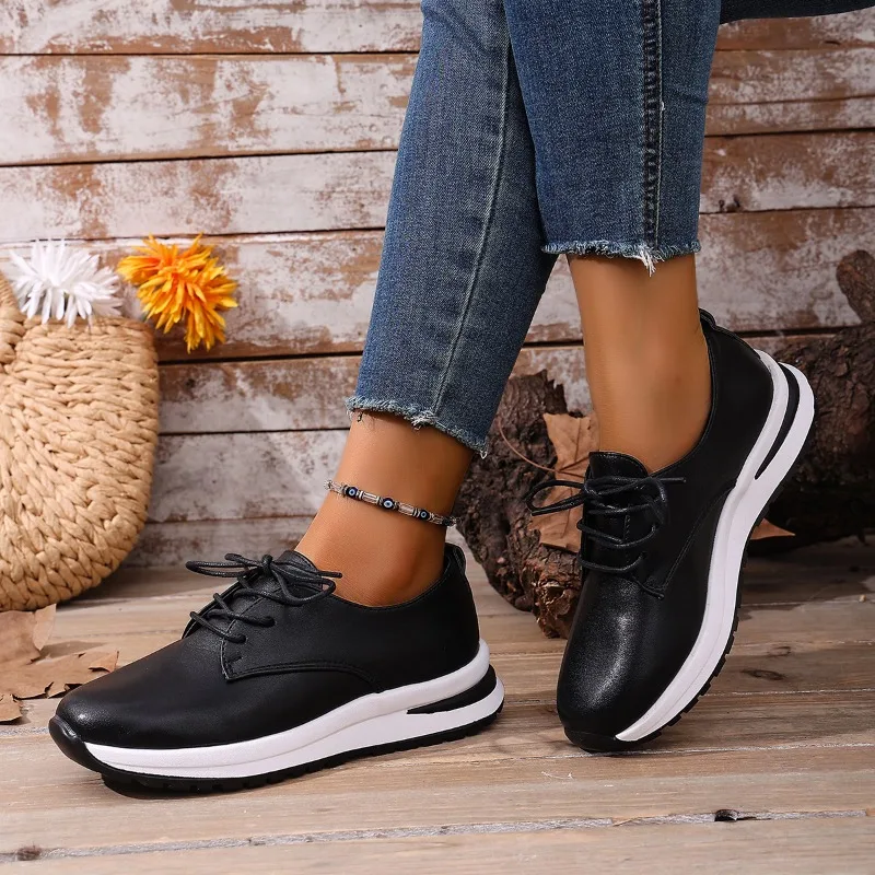 

2025 Spring/autumn High Quality Hot Selling Comfortable Leather Women Shoes Lace Up Comfortable Women's Casual Sneakers Size