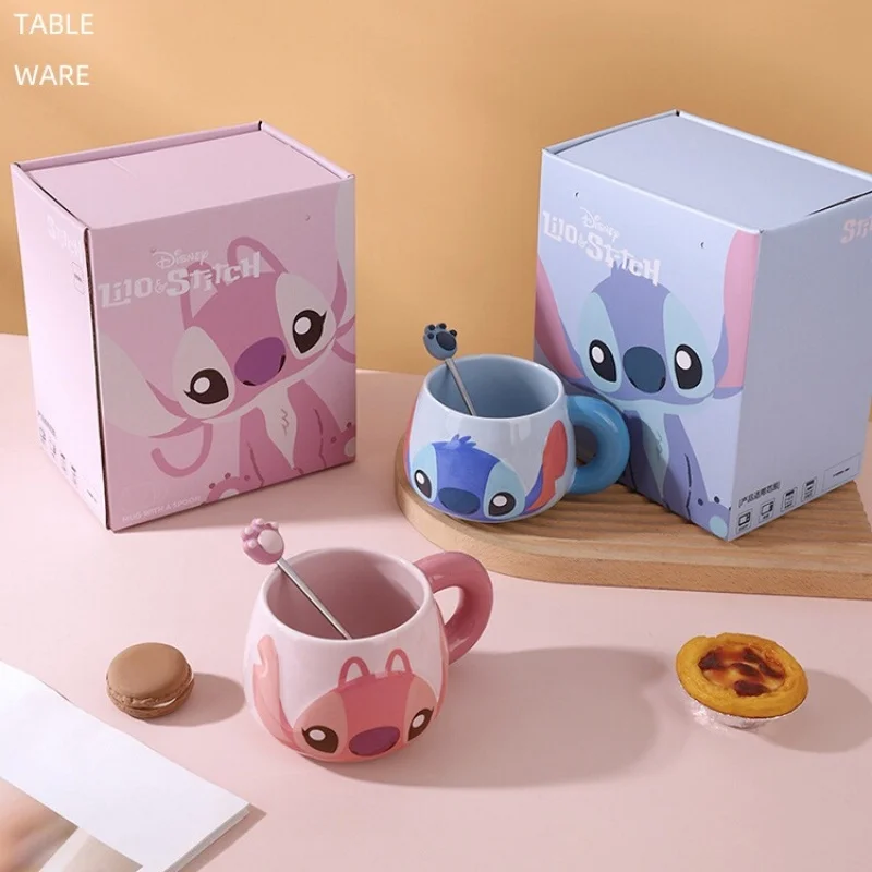 New Stitch Kids Cup With Lid Kwaii Milk Mug Cartoon Home Drinking Cup Mouth Brushing Cup Coffee Cup Cute Children Water Cup Gift