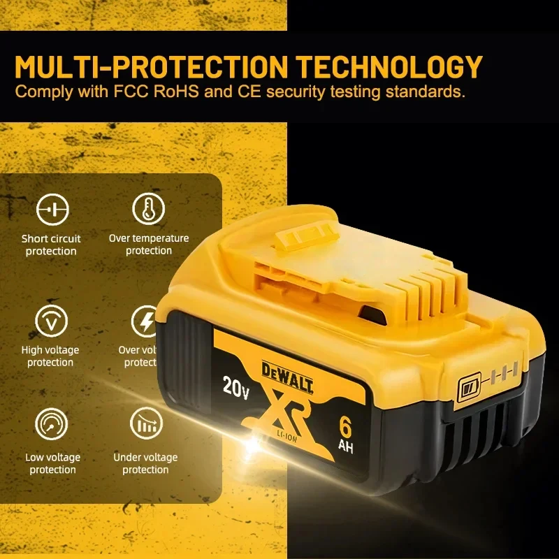 20V 6.0Ah Rechargeable Lithium Battery, BDC112 DEWALT Charger, o Original Dewalt 18V DCB206, DCB205,DCB200 DCB609 Tool Batteries