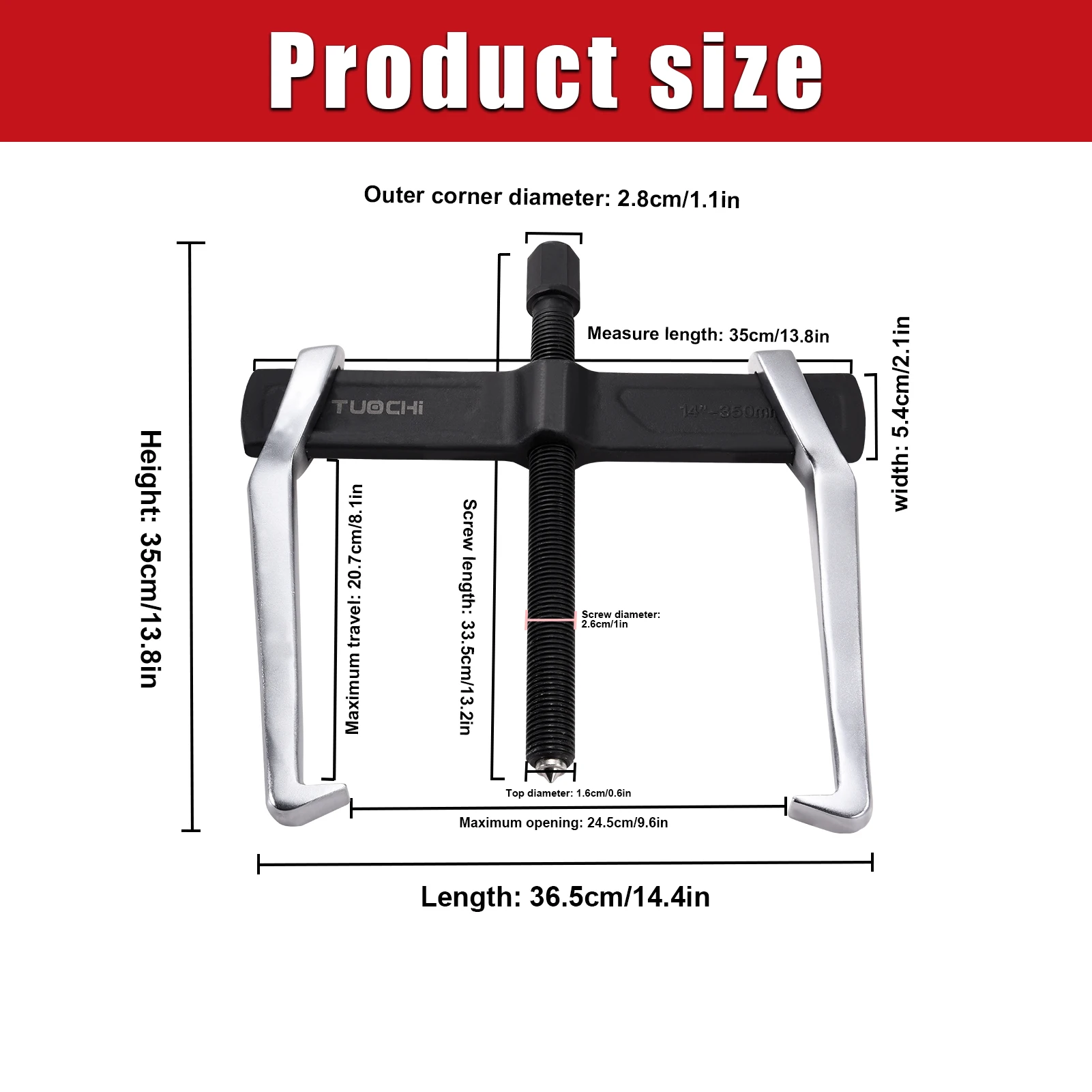 Extrator de 2 mandíbulas, removedor de volante de 14 polegadas ajustável, dispositivo de elevação de 2 garras resistente para tração interna externa