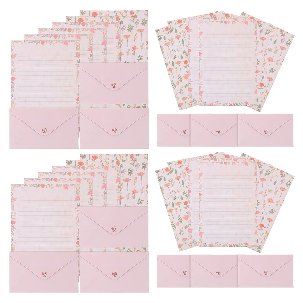 Imagem -05 - Conjuntos de Papel de Carta Multiuso Estacionário para Escrever Cartas Envelopes de Papelaria Decorativos Rosa e 4