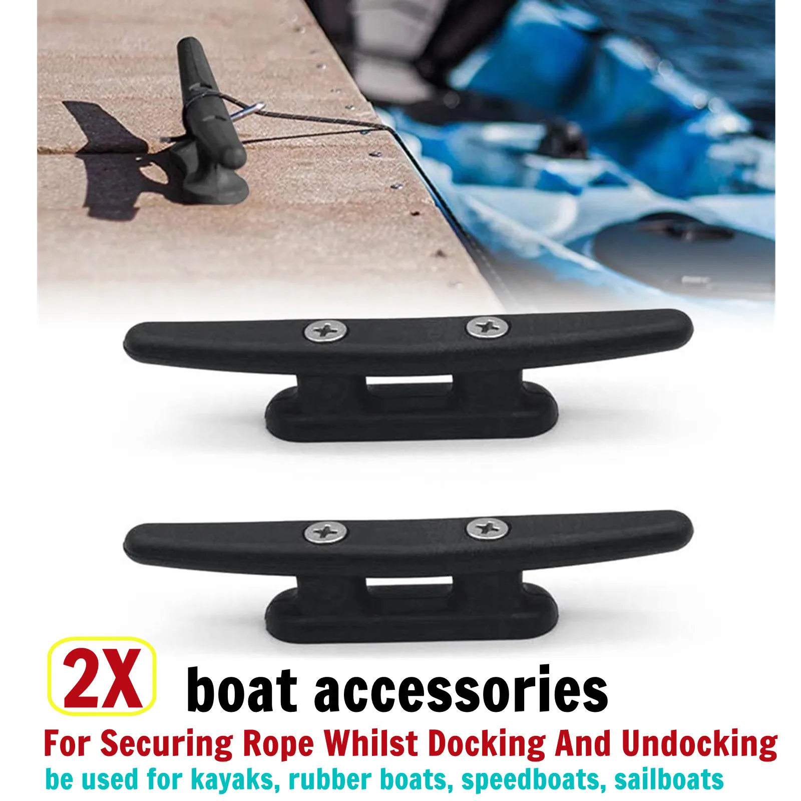 

2pcs Black Nylon 2 Hole Cleats - Marine Boat Deck Rope Tie Down Dock Fastening For Kayaks, Rubber Boats, Speedboats, Sailboats,