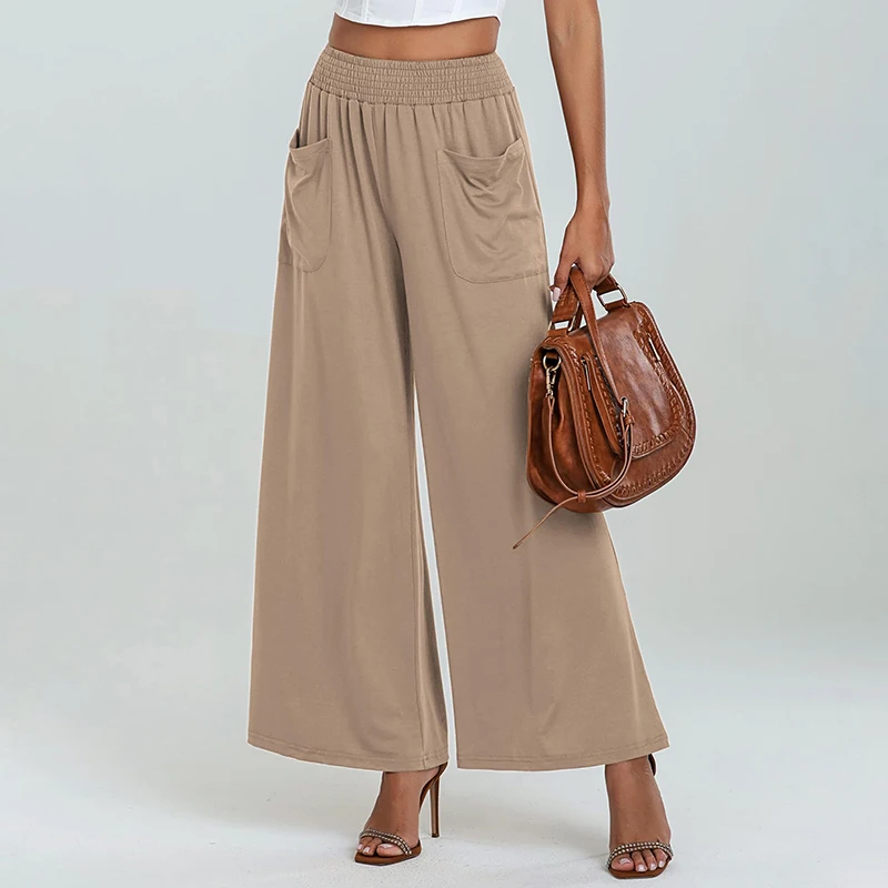 

Wide Leg Pants For Women High Wasited Baggy Palazzo Pants Casual Pull On Bell Bottom Smocked Elastic Waist Pants