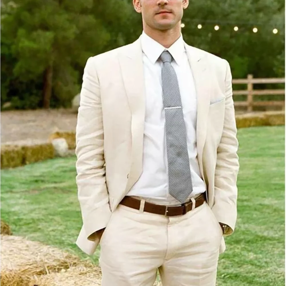 

Beige Suits For Men Set 2 Pieces Fashion Single Breasted Notch Lapel Formal Evening Party Wedding Groom Tailor-Made Outfits