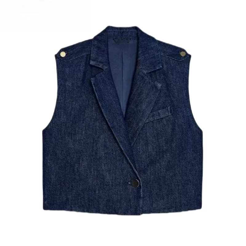 

Spring 2025 New Women's Wide Leg High Waist Casual Denim orts Vest Commute Sle Single Button Closure Pure Color