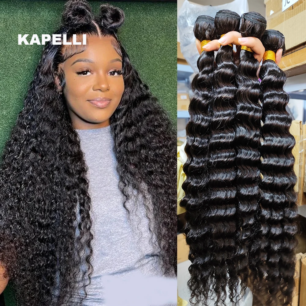 

Пучки человеческих волос с глубокой волной, натуральные черные пучки волос, бразильские волосы 1/3/4, предложения на пучок, наращивание волос Remy, 100% плетение человеческих волос