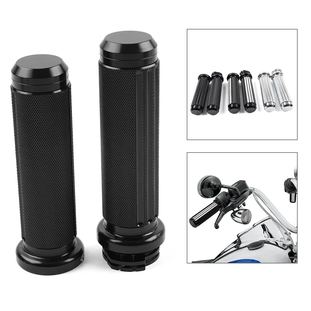 Aluminum Motorbike 1" Handlebar Hand Grips 1Pair For Harley Heritage Softail Dyna Touring Models XL XR VRSC Black/Chrome