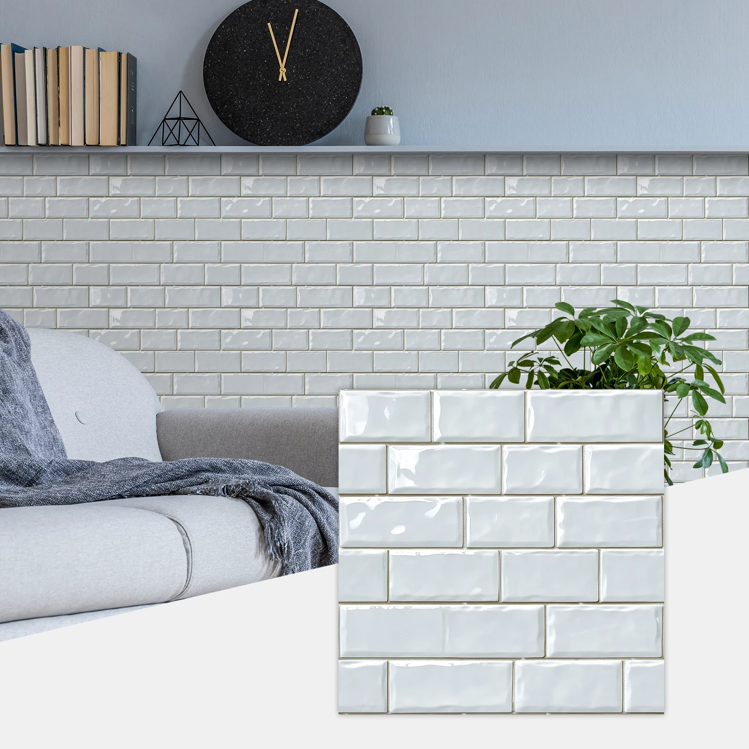 10pcs Grayish-White Embossed Marble Brick Pattern Wall Sticker Oil-Proof Kitchen Backsplash Peel & Stick Washbasin Wall Decals