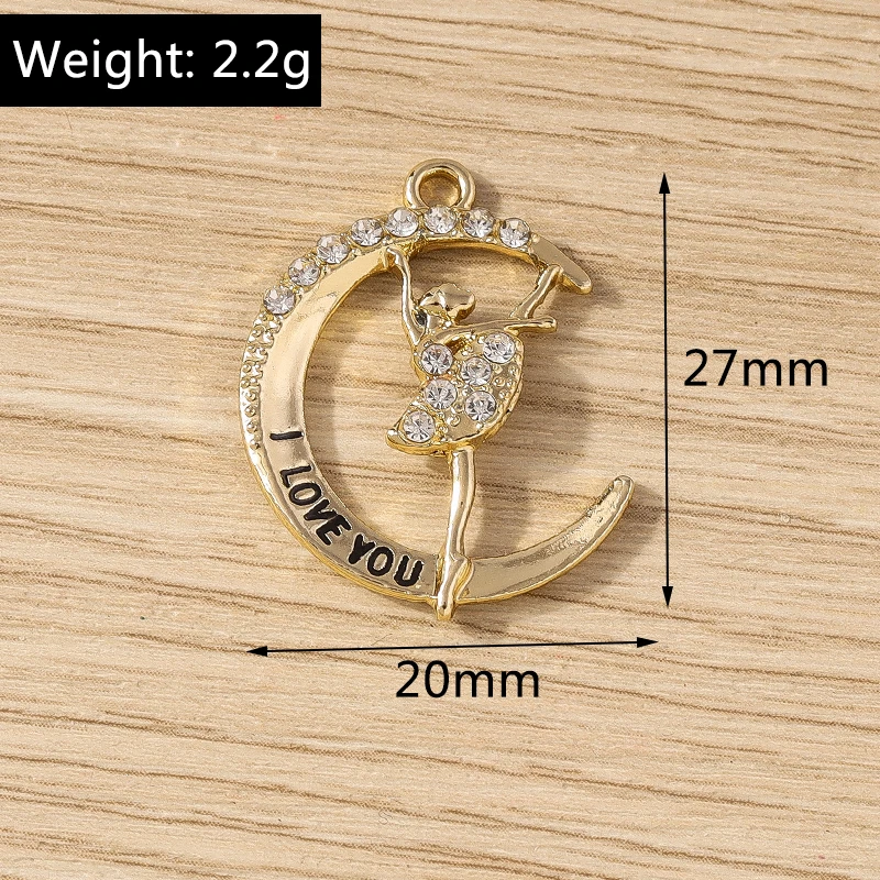 10pcs 20x27mm Cute Crystal Moon Charms Alloy Dancing Girl Charms Pendants for Jewelry Making Earrings Necklace DIY Crafts Supply