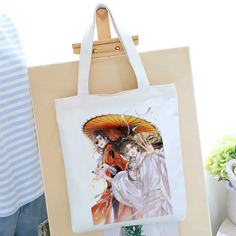 Tian Guan Blessing Merchandise Canvas Student Tote Lunch Box White Commuter Shoulder Bag Ani