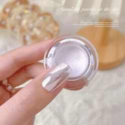 1Box Moonlight Pearl Mirror Nails Powder Silver Fine Glitters Metallic Effect Pigment Gel Polish Chrome Holographic Nail Powder