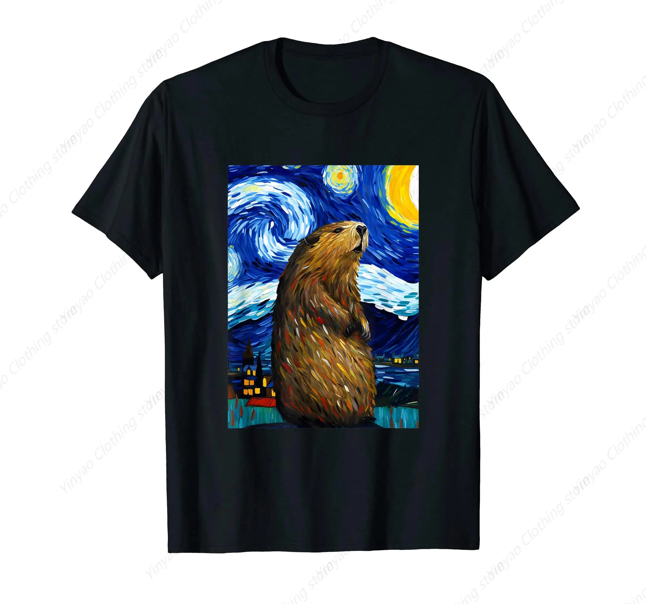 

Beaver Starry Night Colorful Printed Men'S And Women'S T-Shirts Cute Fashion Shirts Pure Cotton Casual T Shirt