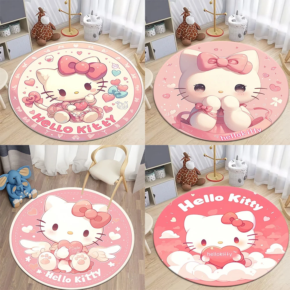 

MINISO girl heart Hello Kitty round carpet children's non-slip soft floor mat family living room bedroom room decoration