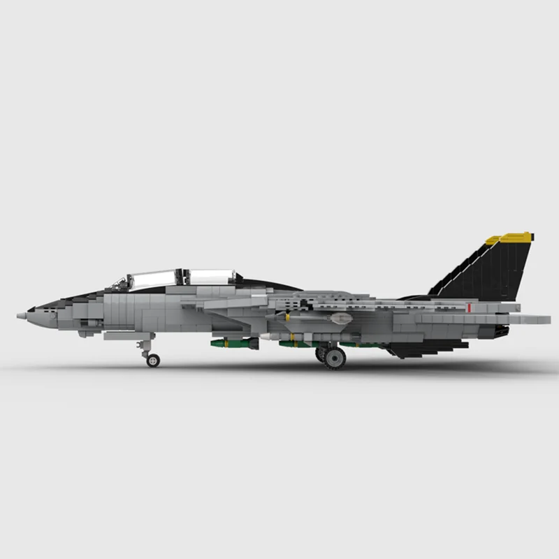[1481 peças] Modelo F-14 Fighter Jet A, apresenta trem de pouso retrátil, asas ajustáveis, ailerons e blocos de construção de gancho