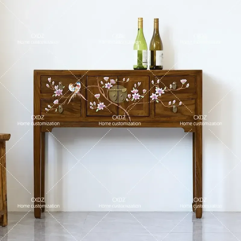 New Chinese Style Solid Wood Console Table Hand Painted Antique Entryway Storage Cabinet Small High Platform Classical