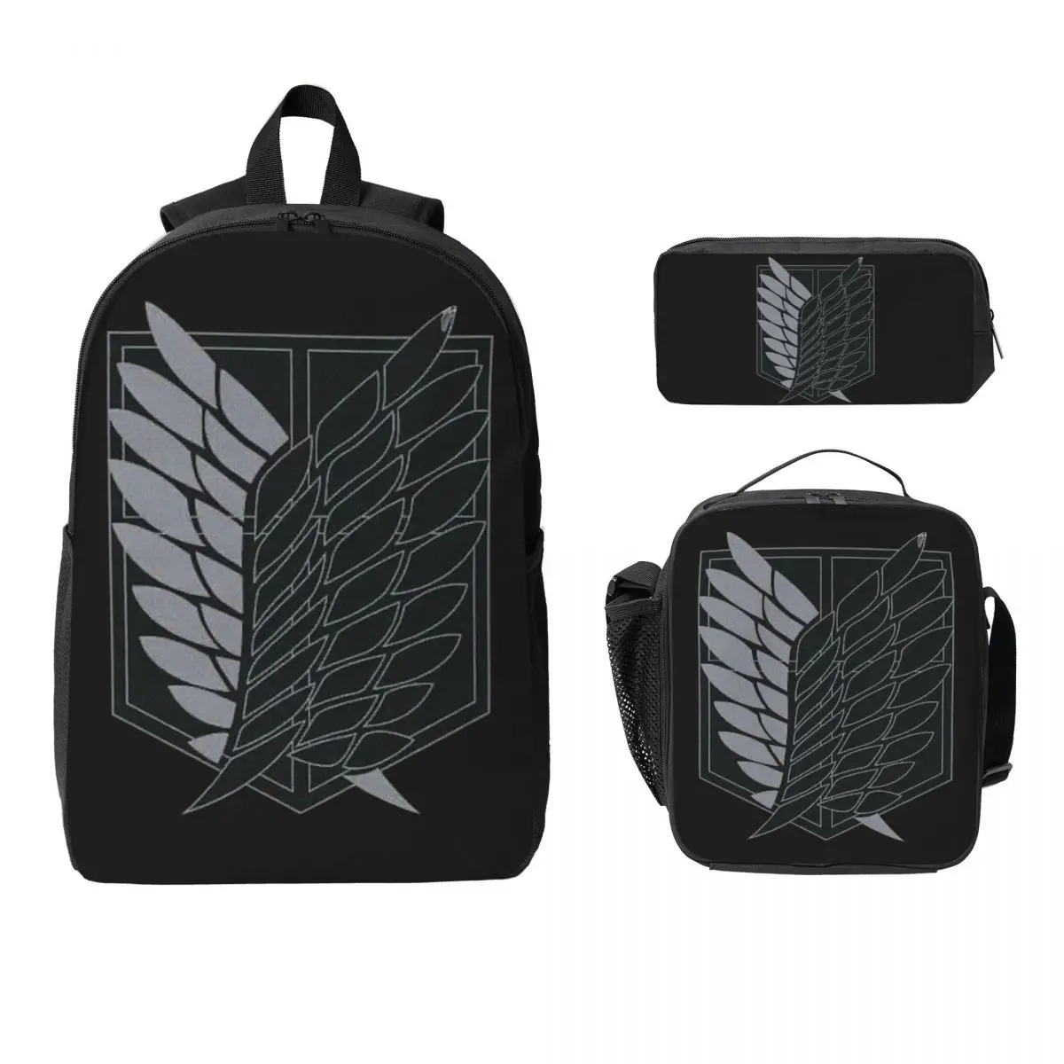 Attack On Titan Backpack Student BookBag School Bag Computer Shoulder Bags 3ps Insulated Lunch Bag Pencil Case