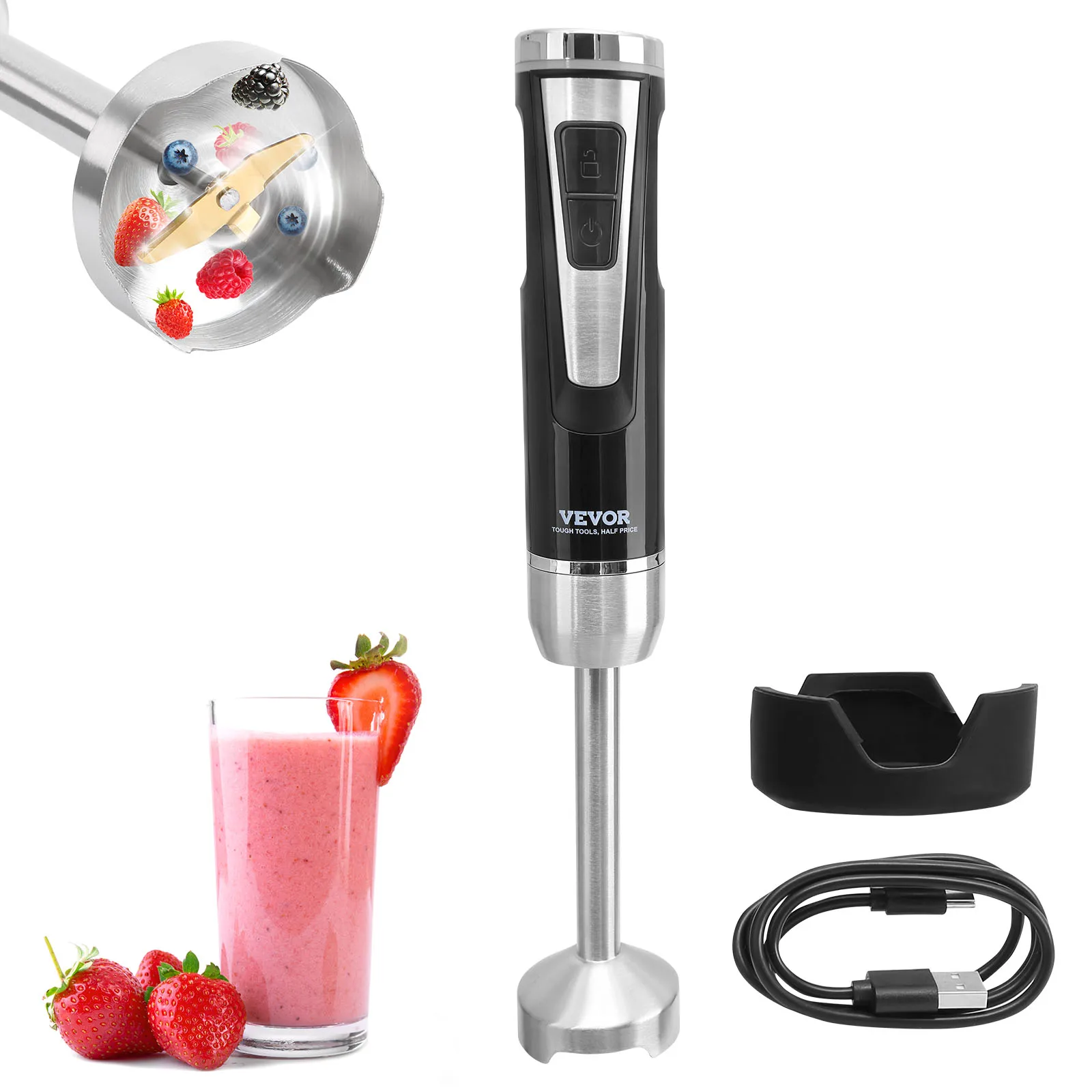 

VEVOR 8/12 Speed Immersion Mini Portable Blender Handheld Mixer Machine 200W 500W Cordless Recharge home-appliance for Kitchen