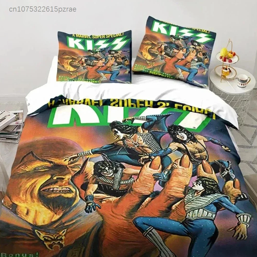 3D Print Rock Band KISS Band Bedding Set Printed Bed Set With Pillowcase Bed Duvet Cover Soft Queen King Size Bedclothes Home