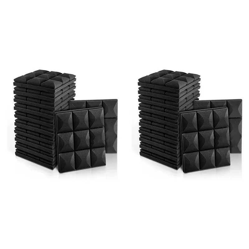B68C 24PCS Acoustic Foam Panels Soundproof Foam Wall Panels Studio Sound Proof Foam Soundproofing Wall KTV Room-Black