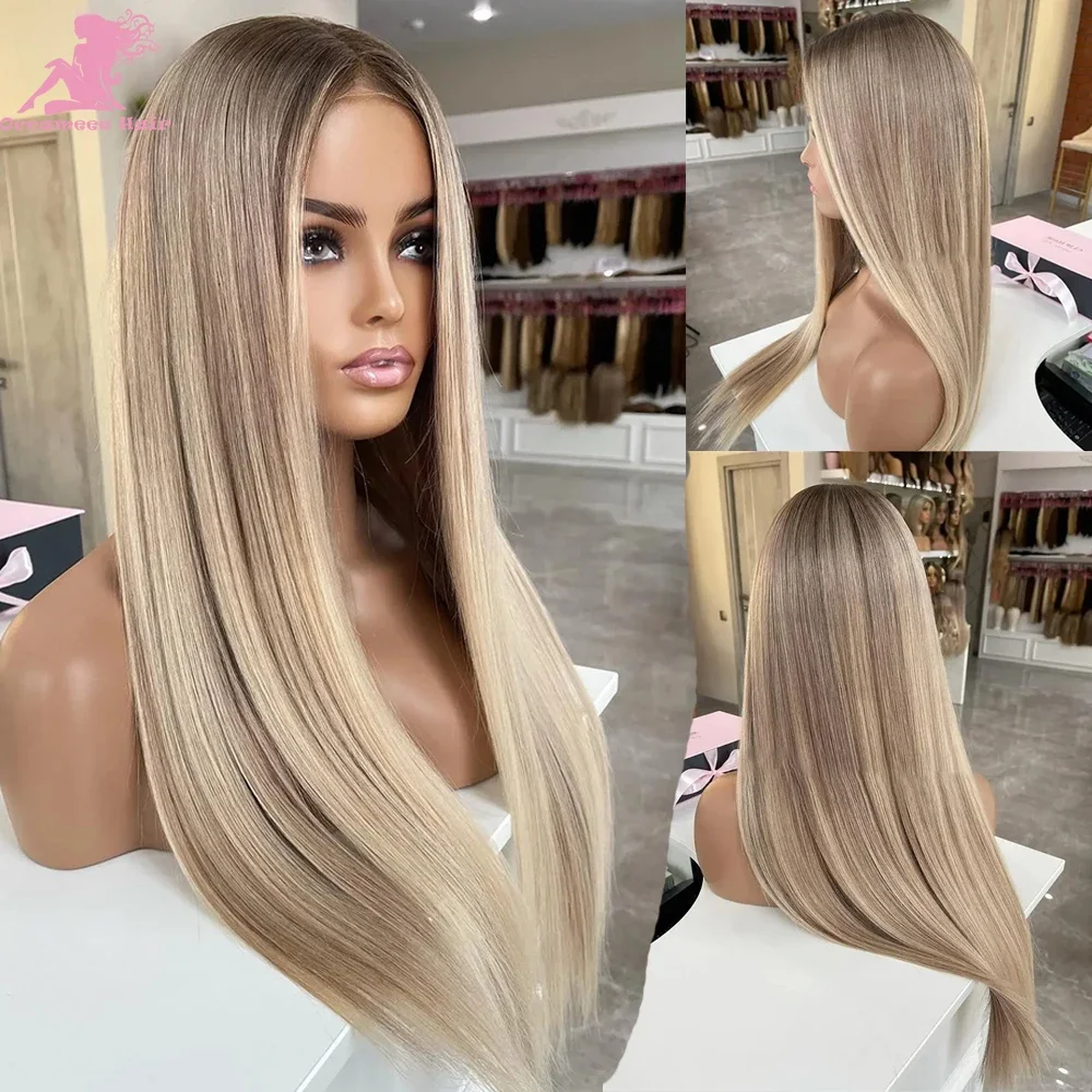 

Human Hair Lace Frontal Wig Straight Highlight Full Lace Wigs For Women brown Ash Blonde Colored Brazilian Virgin Transparent