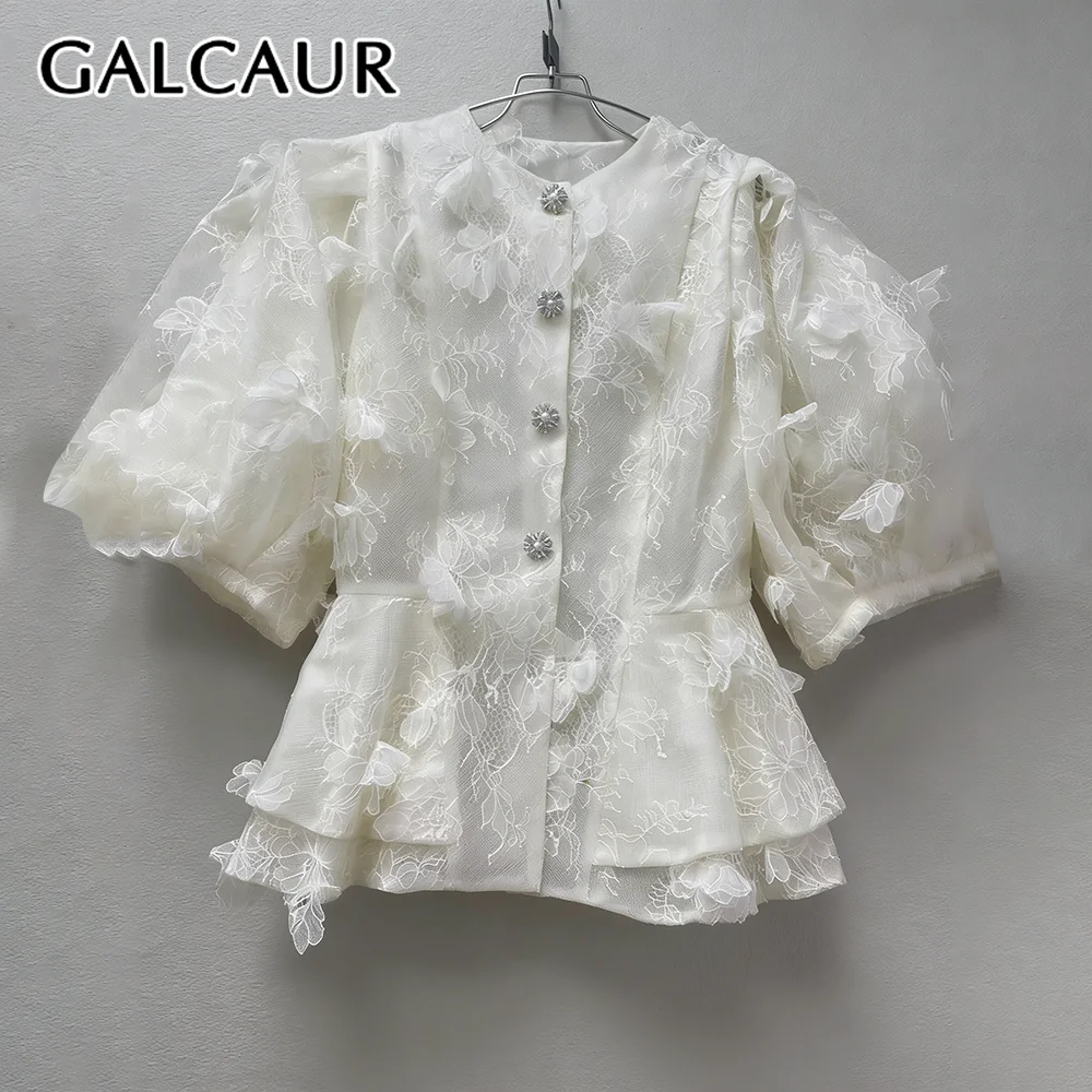 

Женская блузка GALCAUR с эффектом похудения, с круглым вырезом, короткими рукавами, пэчворк, сетчатые вставки, элегантный топ, модная женская одежда