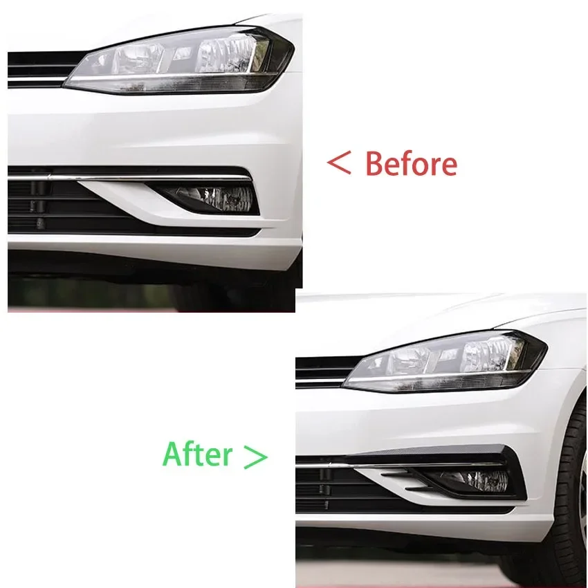 For Volkswagen Golf 7.5 MK7.5 2017-2020 Front Bumper Fog Light Grille Cover Trim Wind Knife Razor Style Canards Custom Kit Black