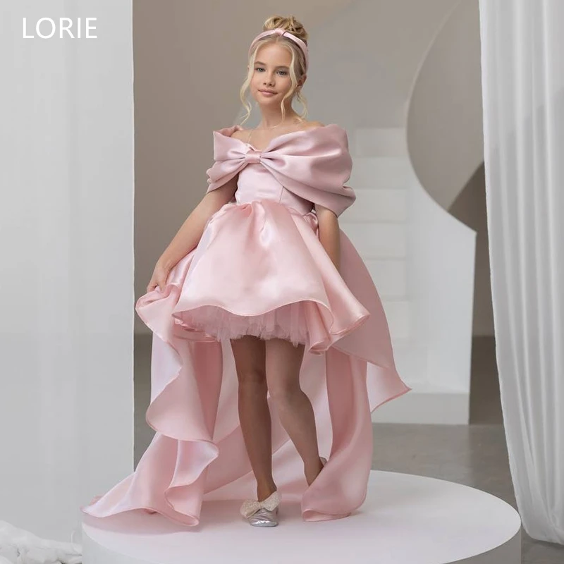 

Роскошное розовое атласное платье LORIE для девочек с бантом, без рукавов, для вечеринок, 2026, А-силуэт, бальное, на день рождения, сказочное, на заказ