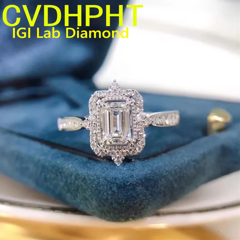 

IGI Lab Growing Diamond Ring Emerald shape D Color 1 2 3Ct Solid 18K White Gold Ring Diamond wedding ring Factory Engagement