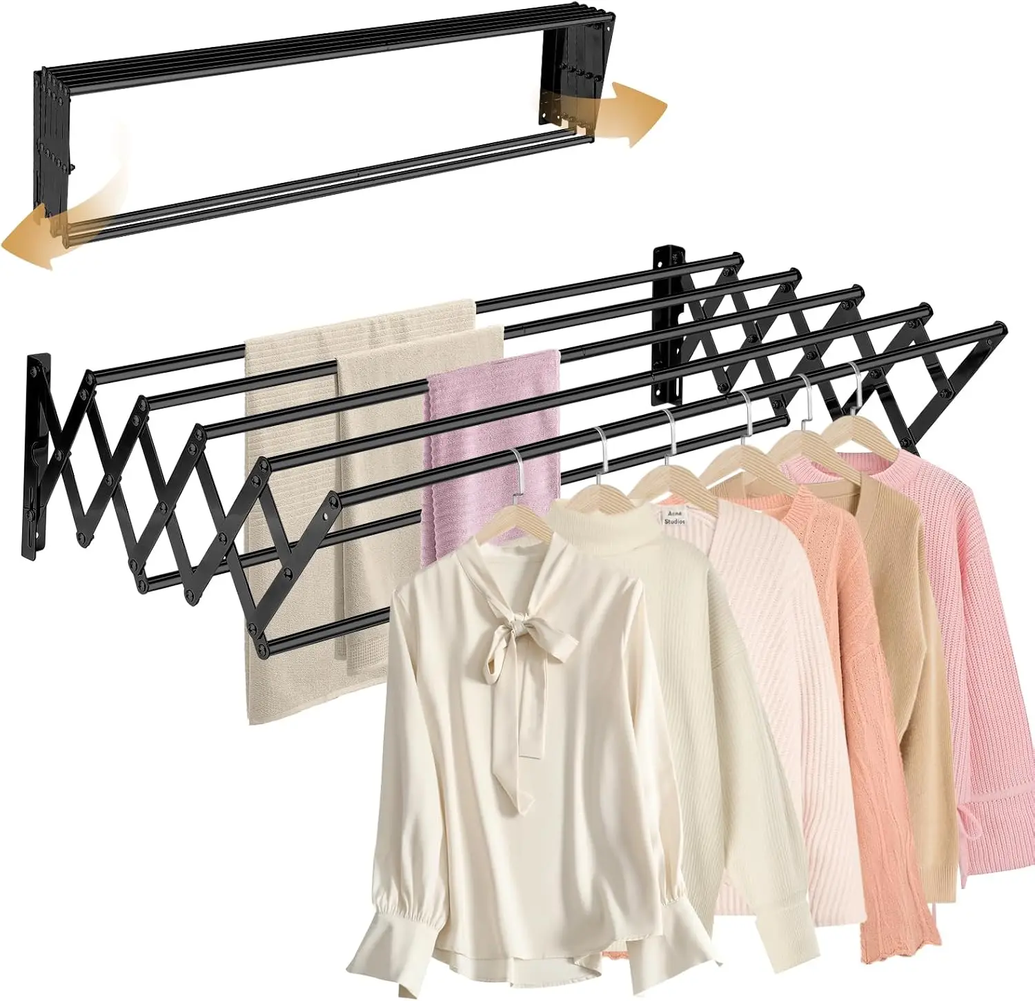 

31.5'' Wall Mounted Drying Rack, 130 lbs Capacity Rustproof Retractable Collapsible with 7 Rods, Space Saving for Laundry