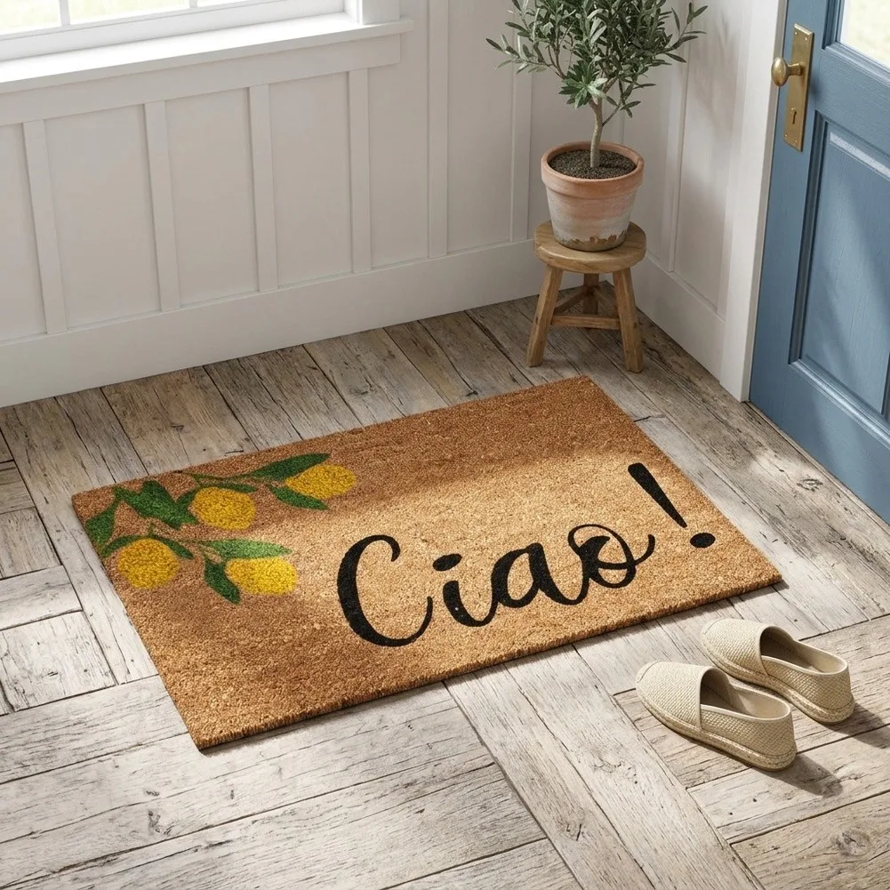 Functional Lemon Themed Doormat for Indoor Outdoor Use with Non Slip Backing Compatible with Entryway Kitchen Floors