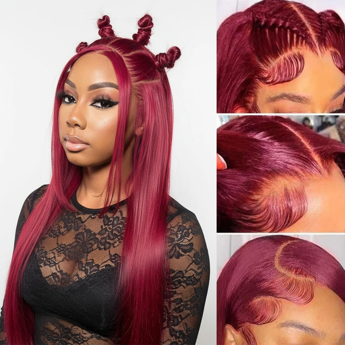 30 inch 99J gekleurde 13x4 kant voor menselijk haar pruik recht bordeaux 13x6 HD transparant kant frontale pruiken rode pruiken voor vrouwen