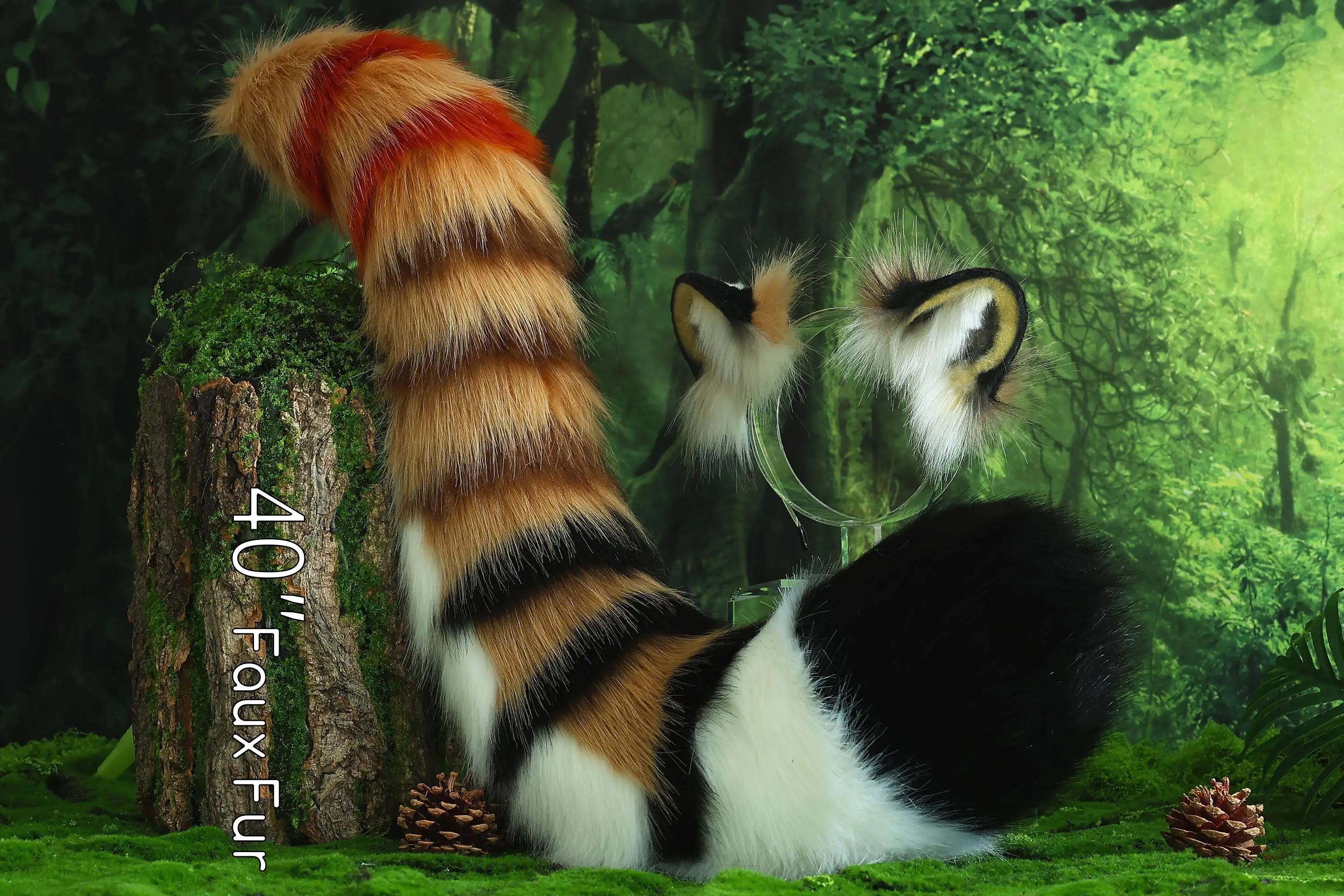 Realistic faux fur tiger ear and tail set tiger petplay set animal cosplay tail and ear petplay tail and ear