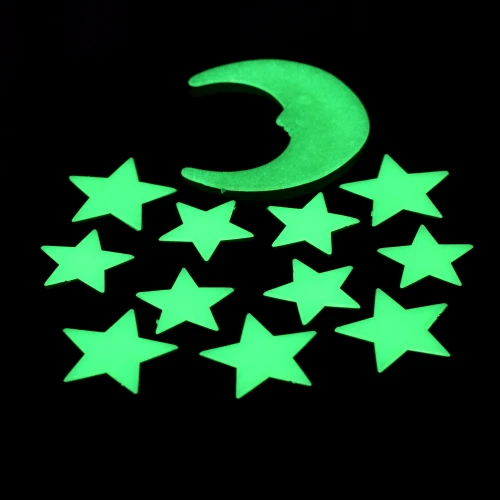 Stars Moon Sun Luminous Glow In The Dark Fluorescent Home Wall Stickers Decal (11 Stars +1 moon)/set