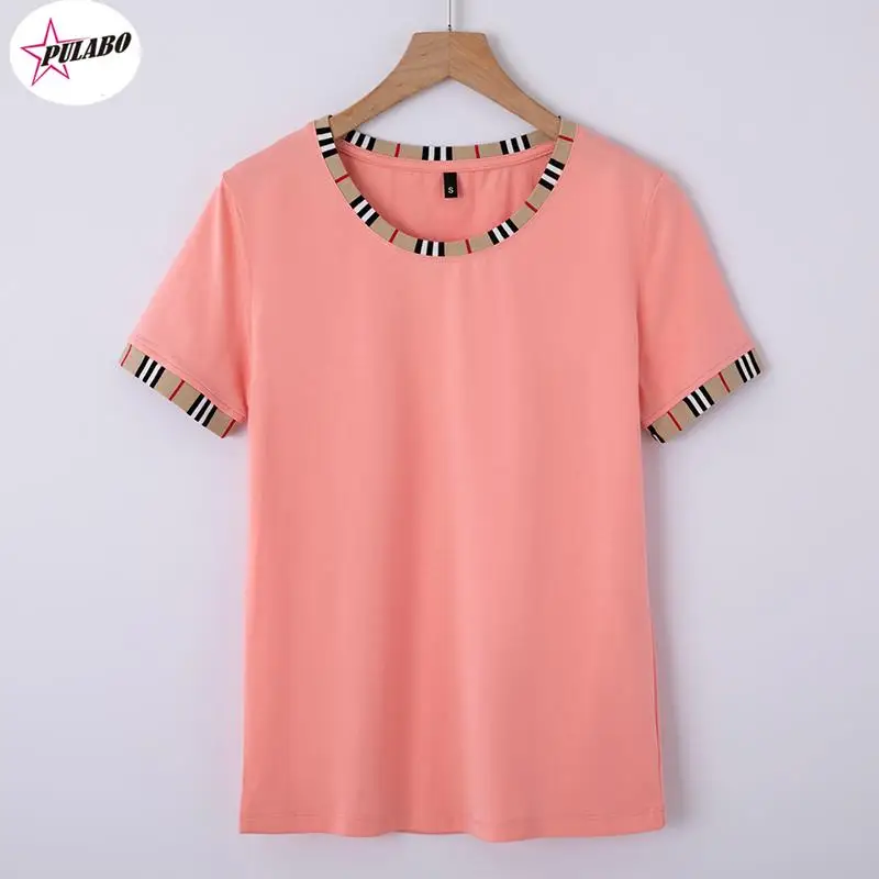 PULABO Tees Summer Women's Shirts Casual Fashion Y2k O-neck Slim T-shirts Korea Office Ladies Short-sleeved Simple Top y2k