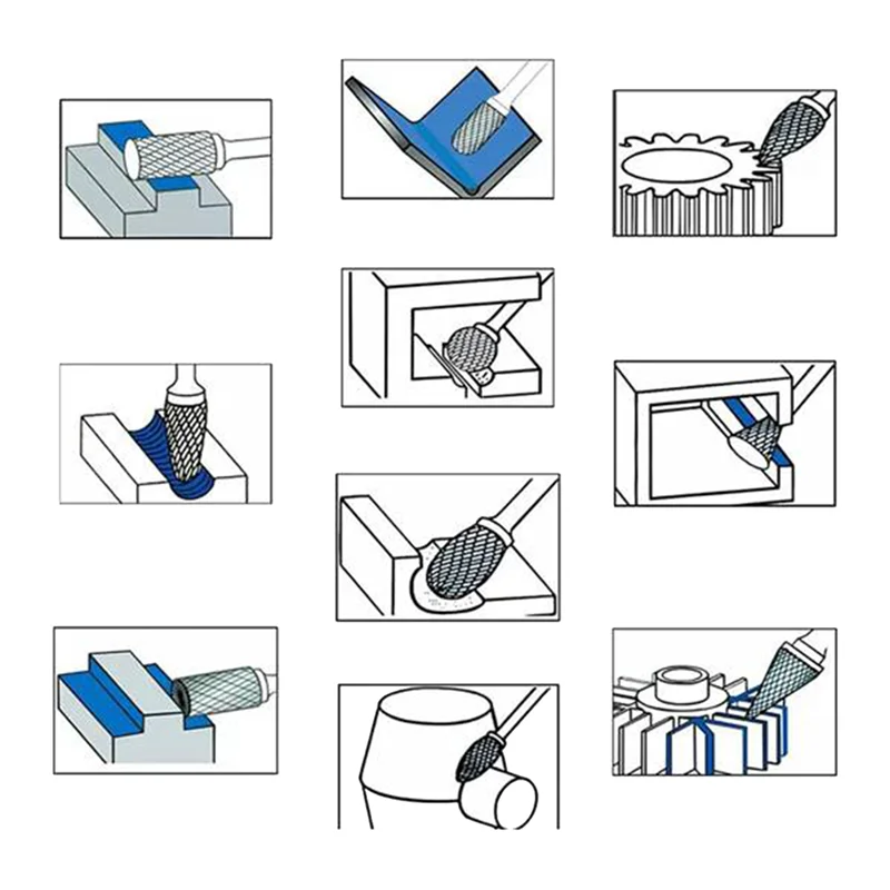 Rock Carbide Burr Set 1/4 Inch 10PC Die Grinder Bits File Rasp For Metal Wood Weld Concrete Stone Grinding Deburring